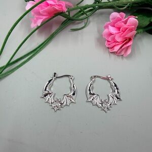 Silver Plated Bat Design Vintage Y2K Hoop Earrings